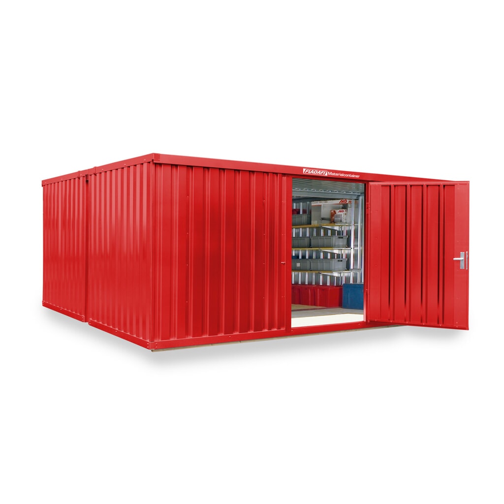 Kompozycja kontenera materiałowego FLADAFI®, lakierowana, 2 moduły, wys. × szer. × gł. 2150 × 5080 × 4340 mm, wstępnie zmontowana, podłoga drewniana, kolor ogniście czerwony Zdjęcie produktu nr 1: Kompozycja kontenera materiałowego FLADAFI®, lakierowana, 2 moduły, wys. × szer. × gł. 2150 × 5080 × 4340 mm, wstępnie zmontowana, podłoga drewniana, kolor ogniście czerwony