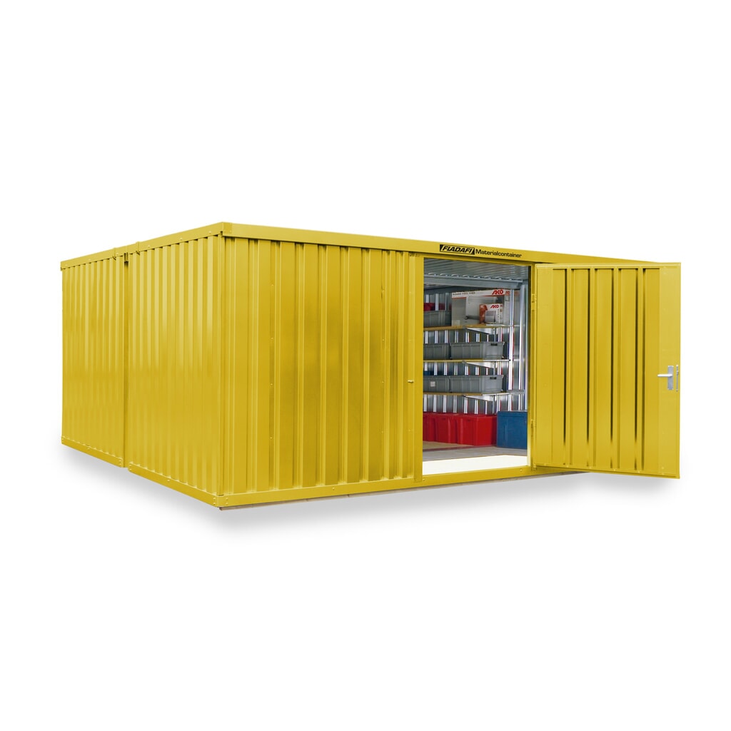 Kompozycja kontenera materiałowego FLADAFI®, lakierowana, 2 moduły, wys. × szer. × gł. 2150 × 5080 × 4340 mm, wstępnie zmontowana, podłoga drewniana, kolor sygnałowy żółty Zdjęcie produktu nr 1: Kompozycja kontenera materiałowego FLADAFI®, lakierowana, 2 moduły, wys. × szer. × gł. 2150 × 5080 × 4340 mm, wstępnie zmontowana, podłoga drewniana, kolor sygnałowy żółty