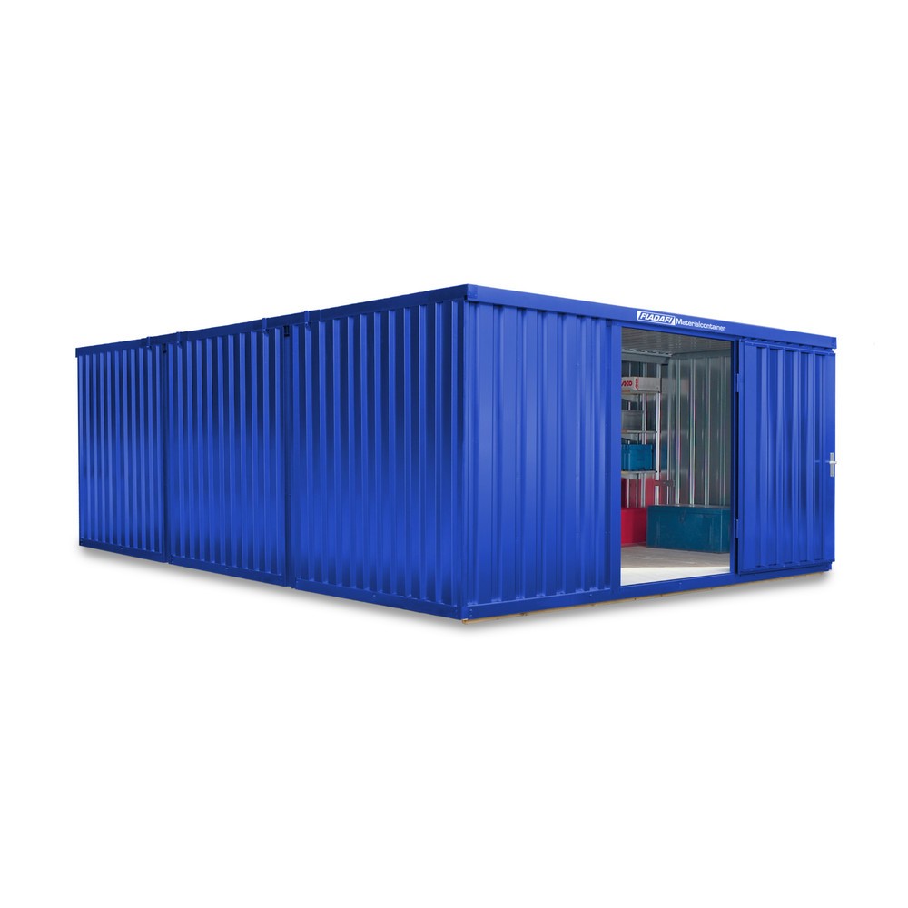 Zdjęcie produktu nr 1: Kontener na materiały łączony, 3 moduły, wys. × szer. × gł. 2150 × 4050 × 6520 mm, wstępnie zmontowany, podłoga drewniana, lakierowany, niebieski gencjanowy