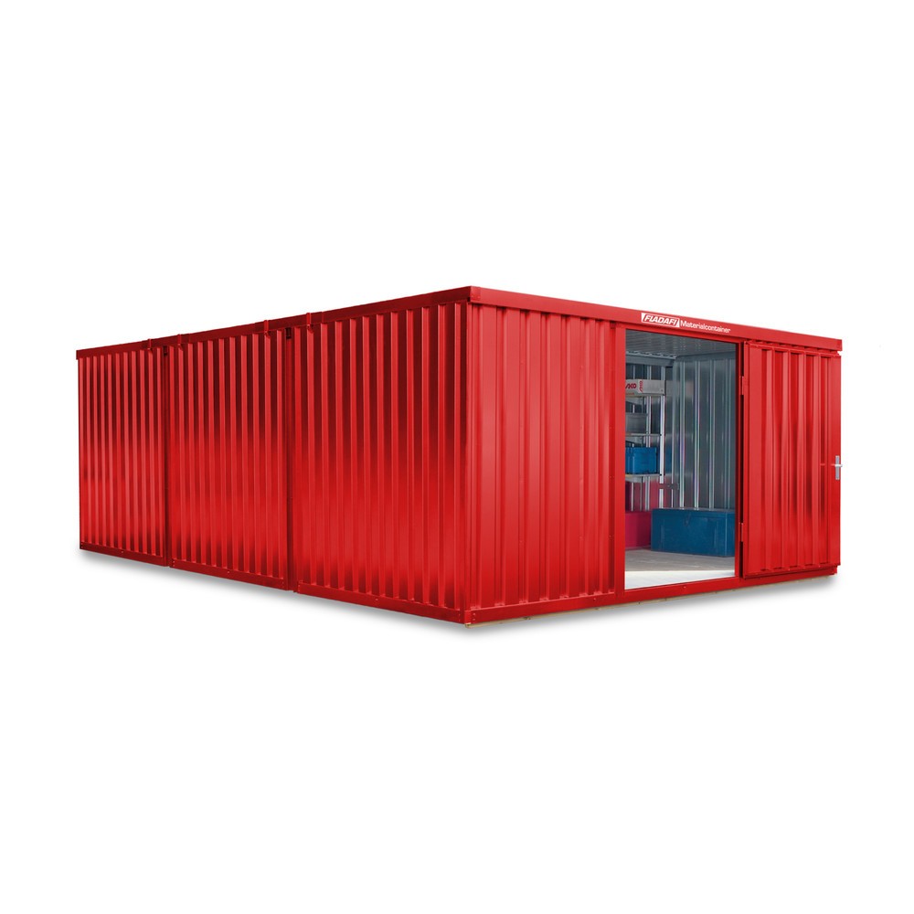 Zdjęcie produktu nr 1: Kontener na materiały łączony, 3 moduły, wys. × szer. × gł. 2150 × 4050 × 6520 mm, wstępnie zmontowany, podłoga drewniana, lakierowany, czerwono-pomarańczowy