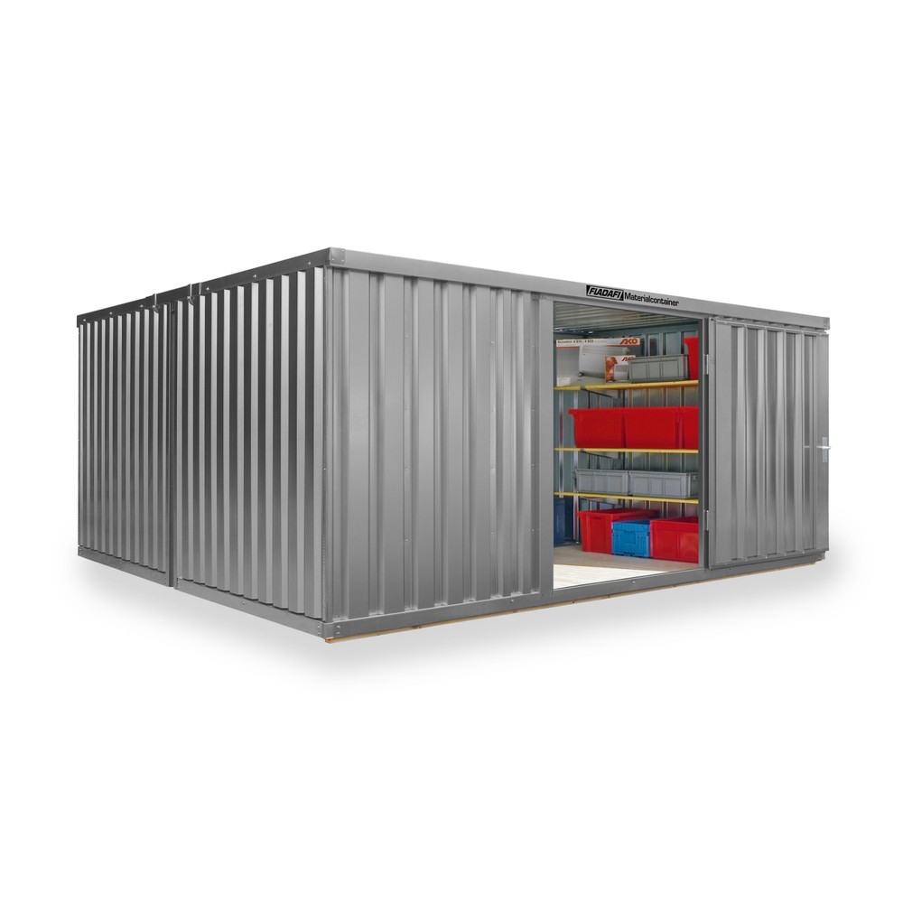 Zdjęcie produktu nr 1: Kontener na materiały łączony, 2 moduły, wys. × szer. × gł. 2150 × 4050 × 4340 mm, wstępnie zmontowany, podłoga drewniana, lakierowany, jasnoszary