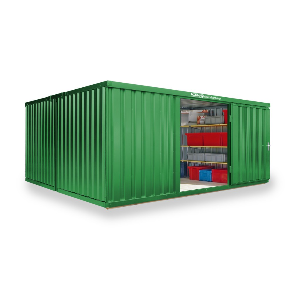 Zdjęcie produktu nr 1: Kontener na materiały łączony, 2 moduły, wys. × szer. × gł. 2150 × 4050 × 4340 mm, wstępnie zmontowany, podłoga drewniana, lakierowany, zielony trawiasty