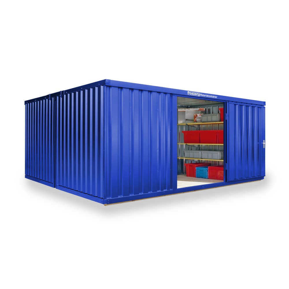 Zdjęcie produktu nr 1: Kontener na materiały łączony, 2 moduły, wys. × szer. × gł. 2150 × 4050 × 4340 mm, wstępnie zmontowany, podłoga drewniana, lakierowany, niebieski gencjanowy