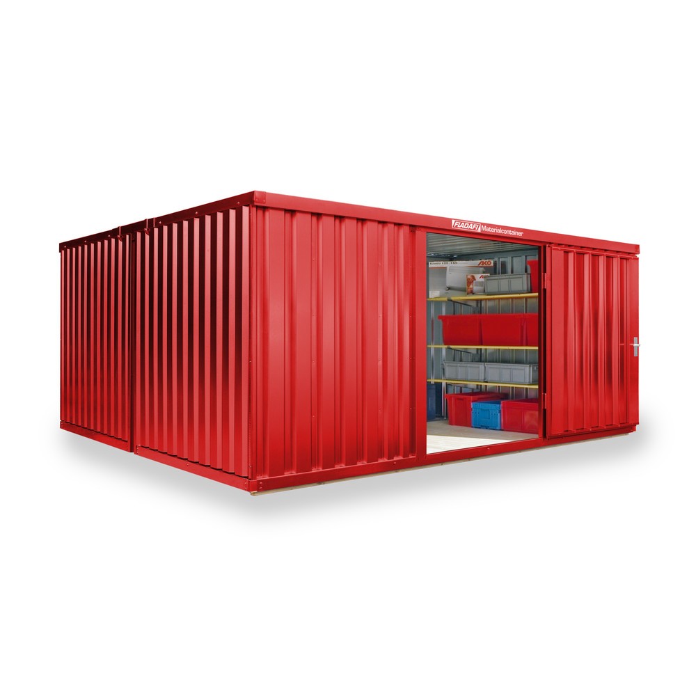Zdjęcie produktu nr 1: Kontener na materiały łączony, 2 moduły, wys. × szer. × gł. 2150 × 4050 × 4340 mm, wstępnie zmontowany, podłoga drewniana, lakierowany, czerwono-pomarańczowy