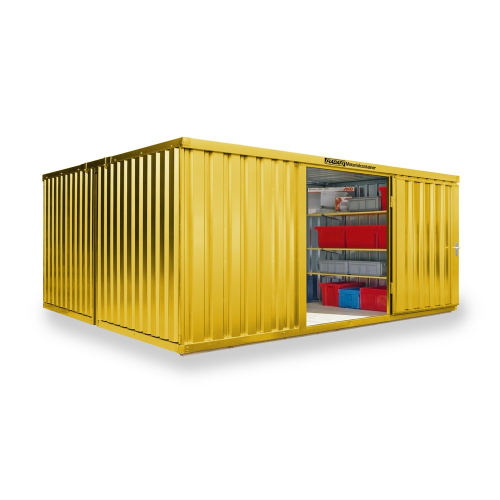 Zdjęcie produktu nr 1: Kontener na materiały łączony, 2 moduły, wys. × szer. × gł. 2150 × 4050 × 4340 mm, wstępnie zmontowany, podłoga drewniana, lakierowany, żółty sygnalizacyjny