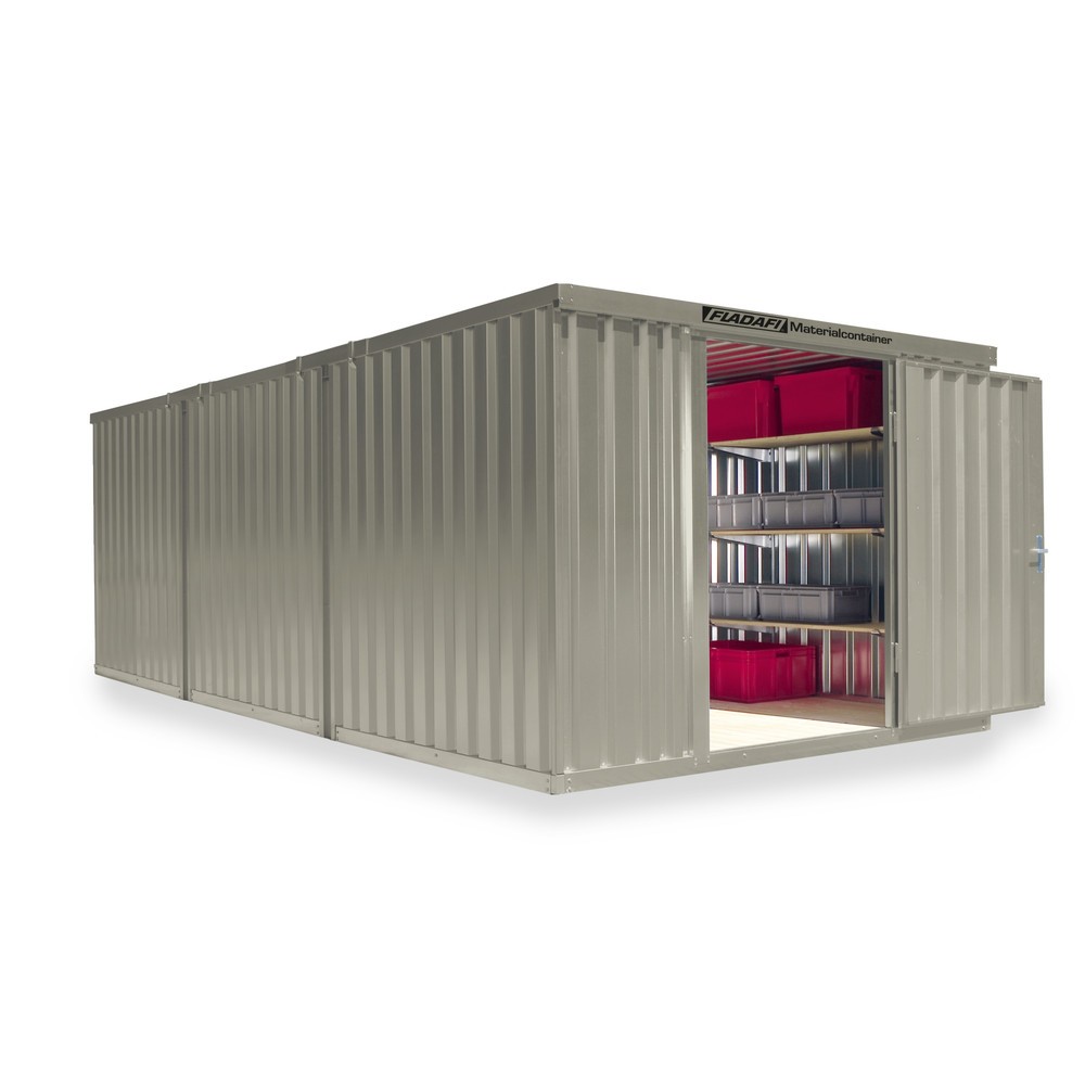 Zdjęcie produktu nr 1: Kontener na materiały łączony, 3 moduły, wys. × szer. × gł. 2150 × 3050 × 6520 mm, wstępnie zmontowany, podłoga drewniana, lakierowany, biało-szary