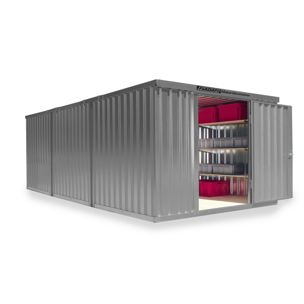 Zdjęcie produktu nr 1: Kontener na materiały łączony, 3 moduły, wys. × szer. × gł. 2150 × 3050 × 6520 mm, wstępnie zmontowany, podłoga drewniana, lakierowany, jasnoszary