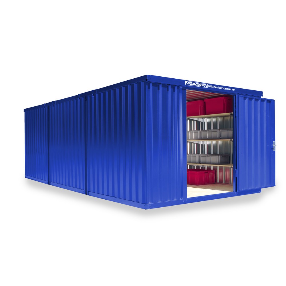 Zdjęcie produktu nr 1: Kontener na materiały łączony, 3 moduły, wys. × szer. × gł. 2150 × 3050 × 6520 mm, wstępnie zmontowany, podłoga drewniana, lakierowany, niebieski gencjanowy