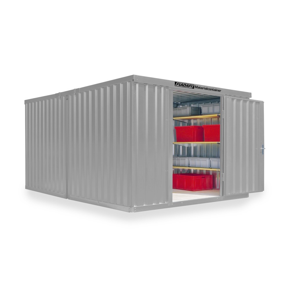 Zdjęcie produktu nr 1: Kontener na materiały łączony, 2 moduły, wys. × szer. × gł. 2150 × 3050 × 4340 mm, rozmontowany, podłoga drewniana, lakierowany, jasnoszary