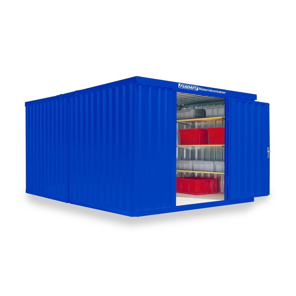 Zdjęcie produktu nr 1: Kontener na materiały łączony, 2 moduły, wys. × szer. × gł. 2150 × 3050 × 4340 mm, rozmontowany, podłoga drewniana, lakierowany, niebieski gencjanowy