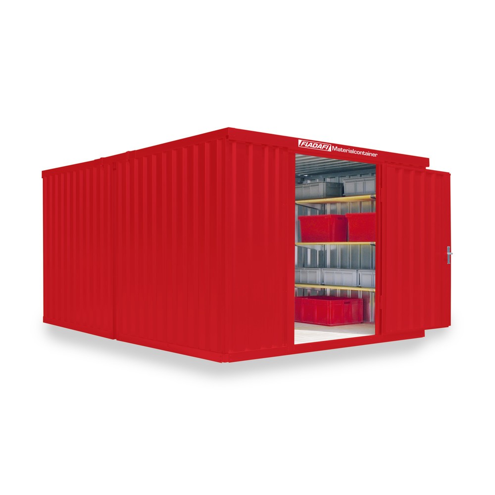 Zdjęcie produktu nr 1: Kontener na materiały łączony, 2 moduły, wys. × szer. × gł. 2150 × 3050 × 4340 mm, rozmontowany, podłoga drewniana, lakierowany, czerwono-pomarańczowy
