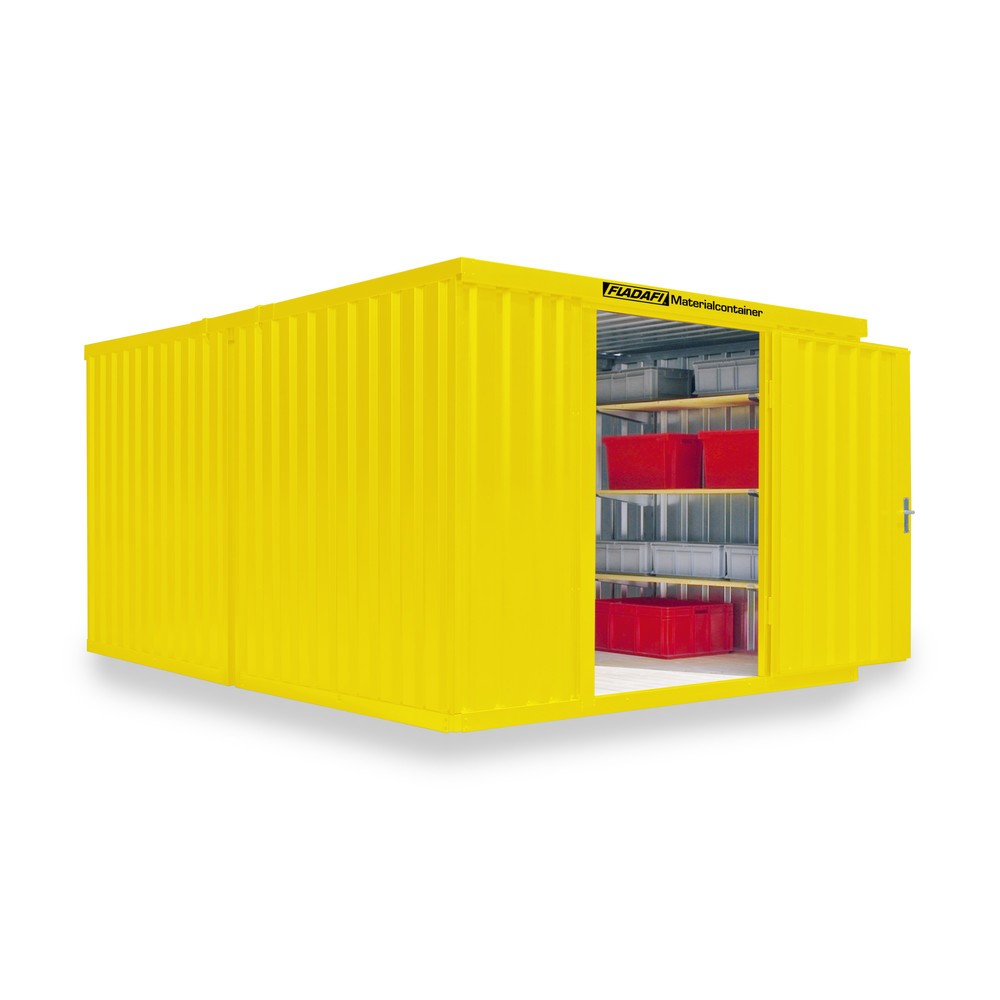 Zdjęcie produktu nr 1: Kontener na materiały łączony, 2 moduły, wys. × szer. × gł. 2150 × 3050 × 4340 mm, rozmontowany, podłoga drewniana, lakierowany, żółty sygnalizacyjny