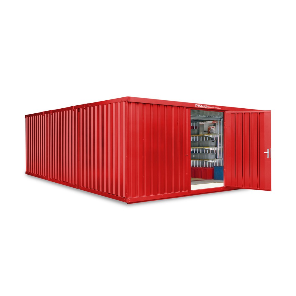Zdjęcie produktu nr 1: Kontener na materiały łączony, 3 moduły, wys. × szer. × gł. 2150 × 5080 × 6520 mm, wstępnie zmontowany, podłoga drewniana, lakierowany, czerwono-pomarańczowy