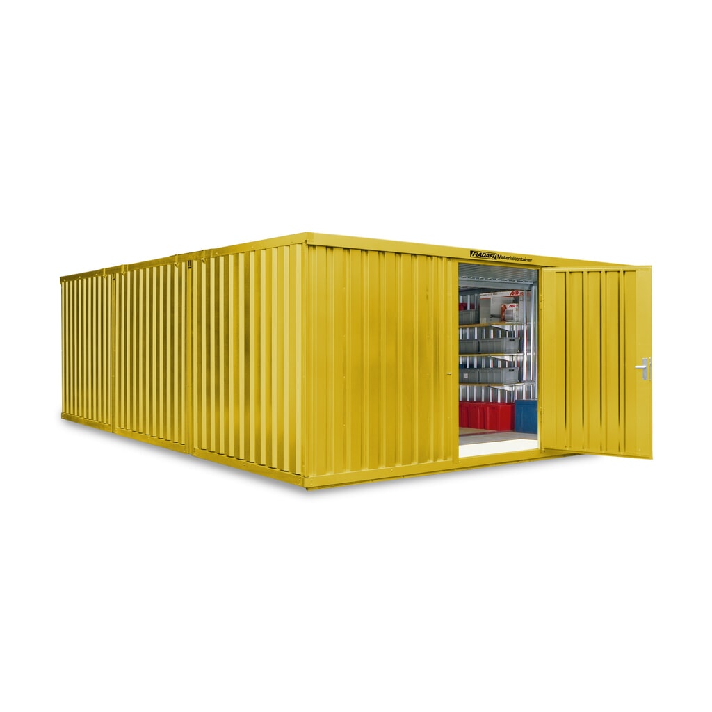 Kompozycja kontenera materiałowego FLADAFI®, lakierowana, 3 moduły, wys. × szer. × gł. 2150 × 5080 × 6520 mm, wstępnie zmontowana, podłoga drewniana, kolor sygnałowy żółty Zdjęcie produktu nr 1: Kompozycja kontenera materiałowego FLADAFI®, lakierowana, 3 moduły, wys. × szer. × gł. 2150 × 5080 × 6520 mm, wstępnie zmontowana, podłoga drewniana, kolor sygnałowy żółty