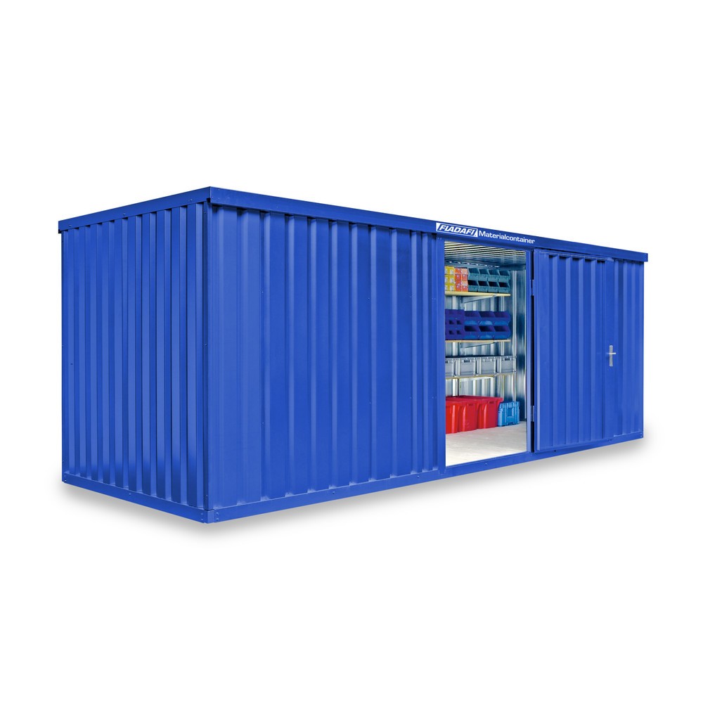 Zdjęcie produktu nr 1: Kontener na materiały pojedynczy moduł, wys. × szer. × gł. 2150 × 6080 × 2170 mm, zmontowany, podłoga drewniana, lakierowany, niebieski gencjanowy