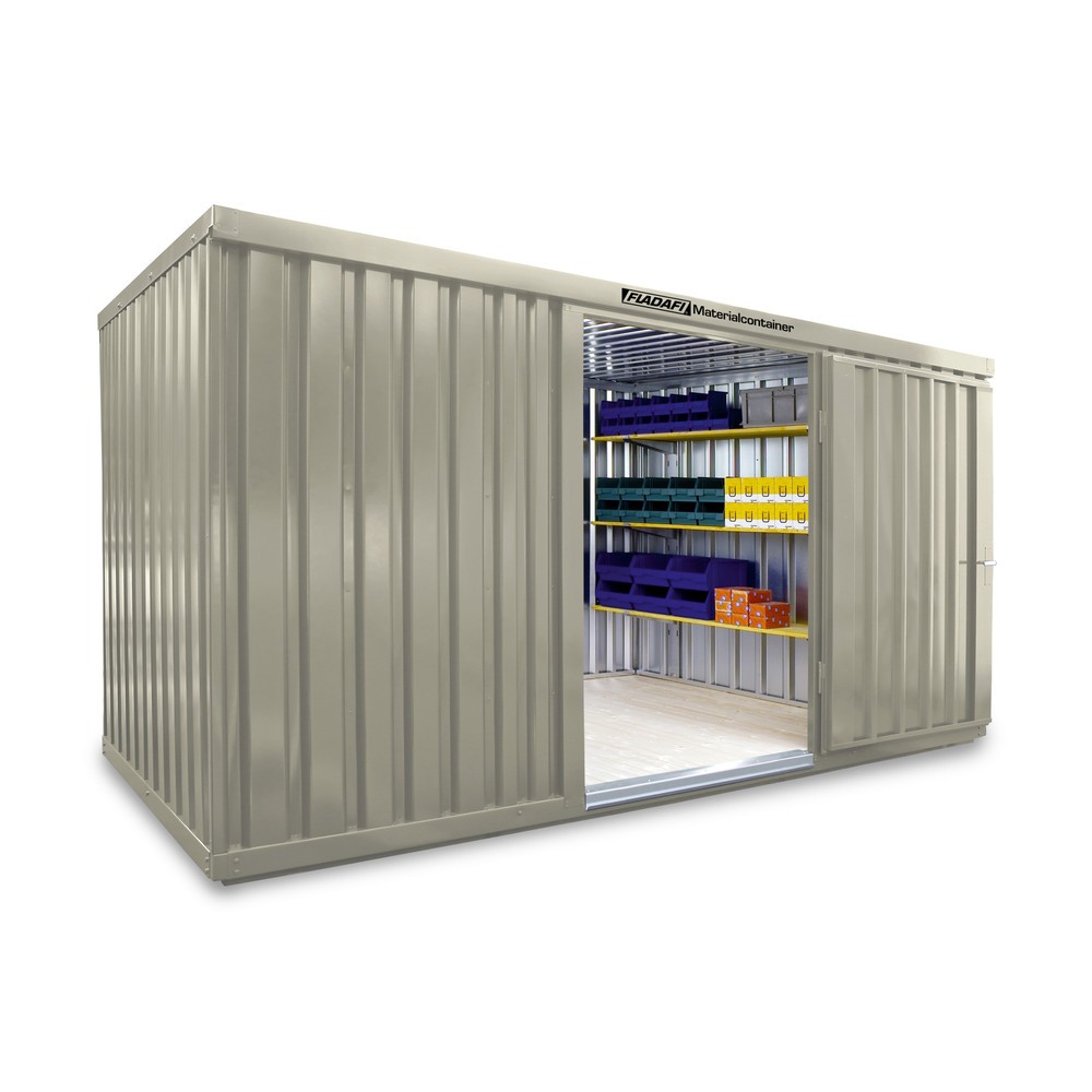 Zdjęcie produktu nr 1: Kontener na materiały pojedynczy moduł, wys. × szer. × gł. 2150 × 4050 × 2170 mm, zmontowany, podłoga drewniana, lakierowany, biało-szary