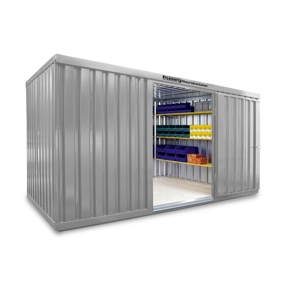 Zdjęcie produktu nr 1: Kontener na materiały pojedynczy moduł, wys. × szer. × gł. 2150 × 4050 × 2170 mm, zmontowany, podłoga drewniana, lakierowany, jasnoszary