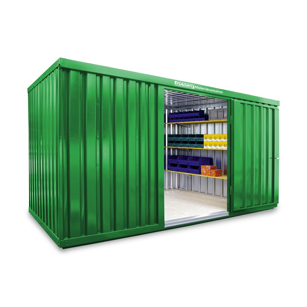 Zdjęcie produktu nr 1: Kontener na materiały pojedynczy moduł, wys. × szer. × gł. 2150 × 4050 × 2170 mm, zmontowany, podłoga drewniana, lakierowany, zielony trawiasty