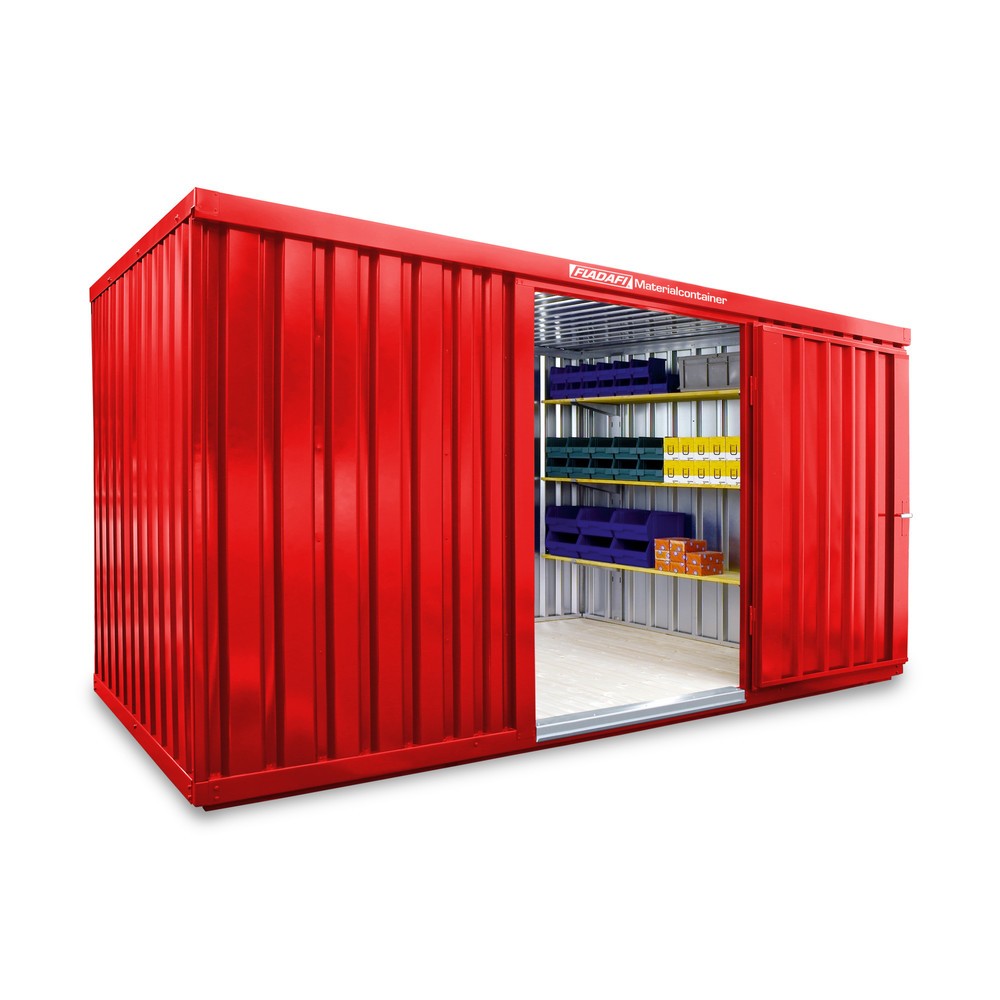 Zdjęcie produktu nr 1: Kontener na materiały pojedynczy moduł, wys. × szer. × gł. 2150 × 4050 × 2170 mm, zmontowany, podłoga drewniana, lakierowany, czerwono-pomarańczowy