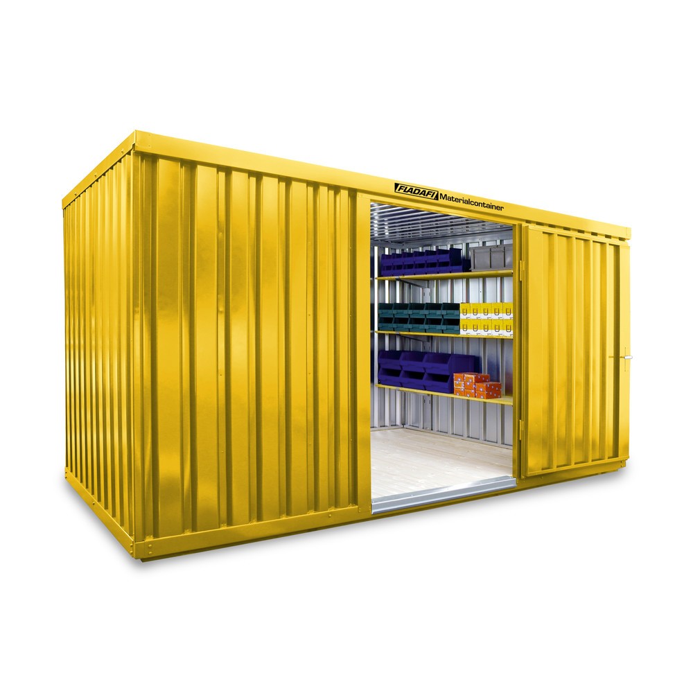 Zdjęcie produktu nr 1: Kontener na materiały pojedynczy moduł, wys. × szer. × gł. 2150 × 4050 × 2170 mm, zmontowany, podłoga drewniana, lakierowany, żółty sygnalizacyjny
