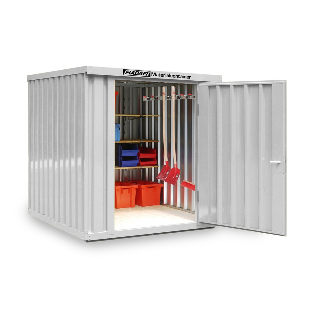 Zdjęcie produktu nr 1: Kontener na materiały pojedynczy moduł, wys. × szer. × gł. 2150 × 2100 × 2170 mm, zmontowany, podłoga drewniana, lakierowany, jasnoszary