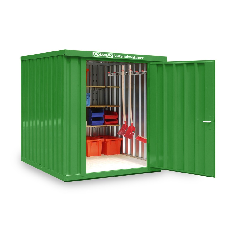 Zdjęcie produktu nr 1: Kontener na materiały pojedynczy moduł, wys. × szer. × gł. 2150 × 2100 × 2170 mm, zmontowany, podłoga drewniana, lakierowany, zielony trawiasty