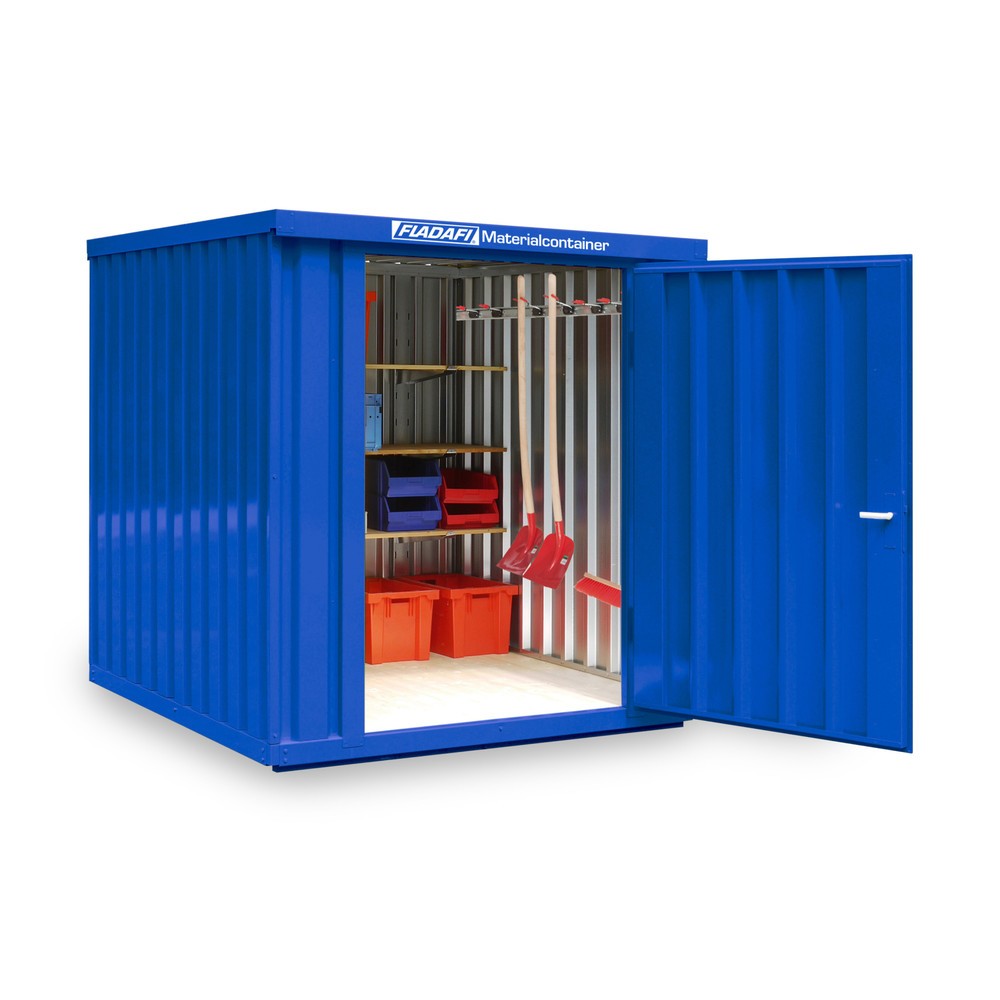 Zdjęcie produktu nr 1: Kontener na materiały pojedynczy moduł, wys. × szer. × gł. 2150 × 2100 × 2170 mm, zmontowany, podłoga drewniana, lakierowany, niebieski gencjanowy