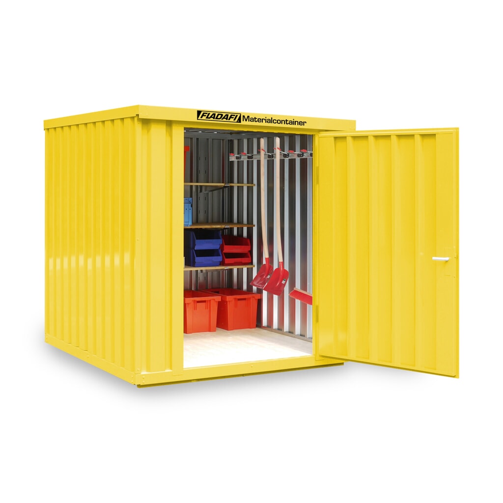 Kontener materiałowy FLADAFI®, pojedynczy moduł, lakierowany, wys. x szer. x gł. 2150 x 2100 x 2170 mm, zmontowany, drewniana podłoga, kolor żółty sygnałowy Zdjęcie produktu nr 1: Kontener materiałowy FLADAFI®, pojedynczy moduł, lakierowany, wys. x szer. x gł. 2150 x 2100 x 2170 mm, zmontowany, drewniana podłoga, kolor żółty sygnałowy