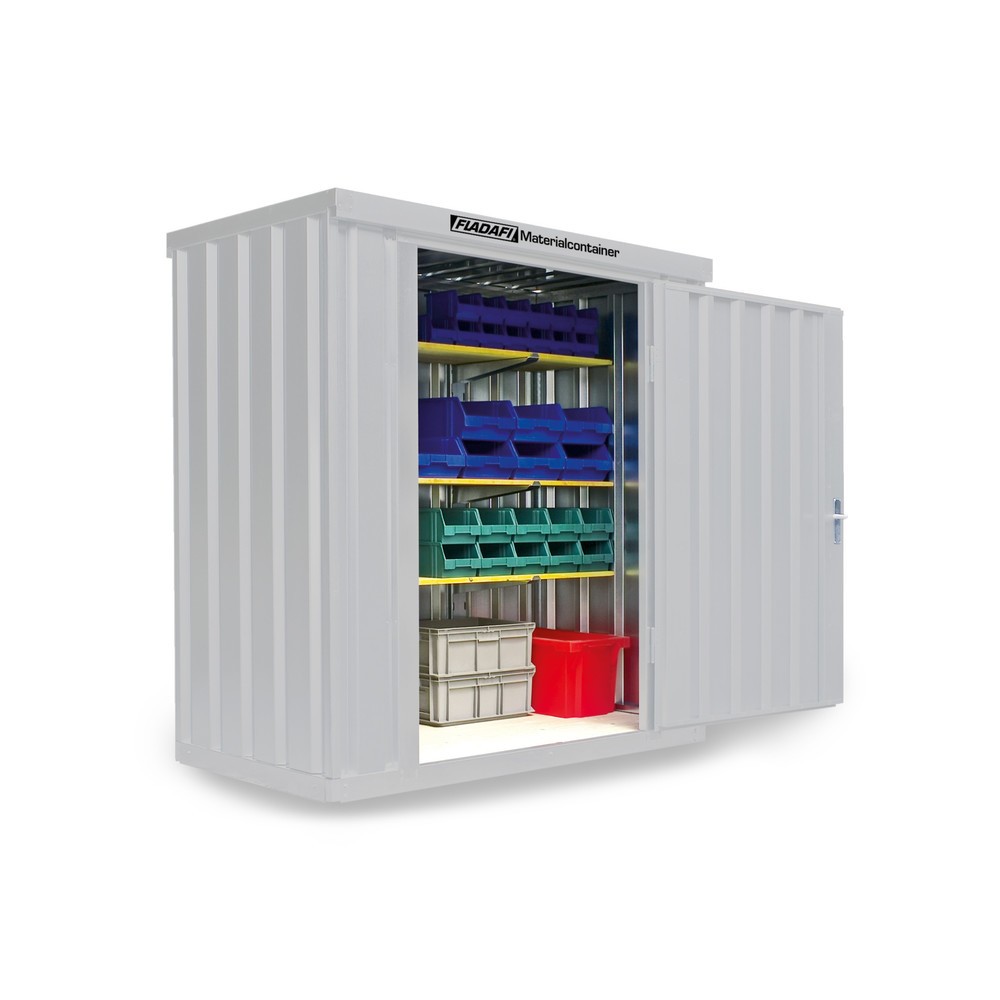 Zdjęcie produktu nr 1: Kontener na materiały pojedynczy moduł, wys. × szer. × gł. 2150 × 2100 × 1140 mm, zmontowany, podłoga drewniana, lakierowany, biało-szary