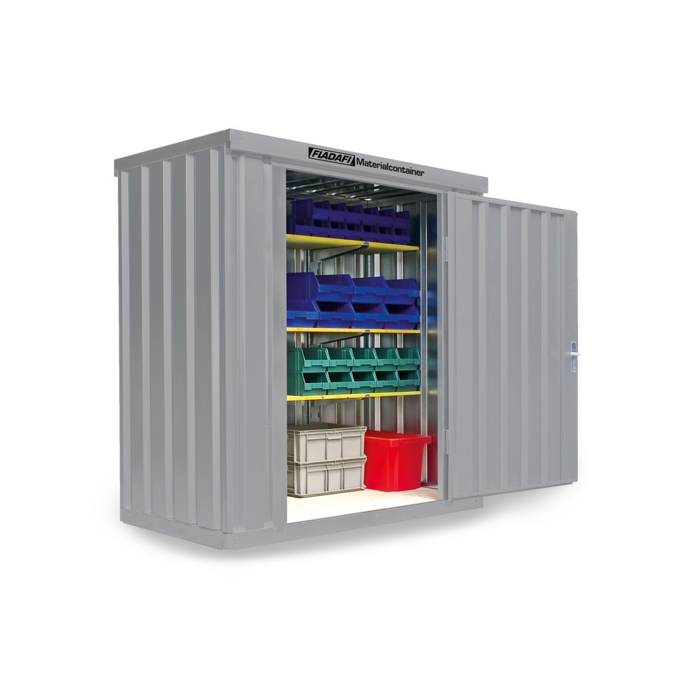 Zdjęcie produktu nr 1: Kontener na materiały pojedynczy moduł, wys. × szer. × gł. 2150 × 2100 × 1140 mm, zmontowany, podłoga drewniana, lakierowany, jasnoszary