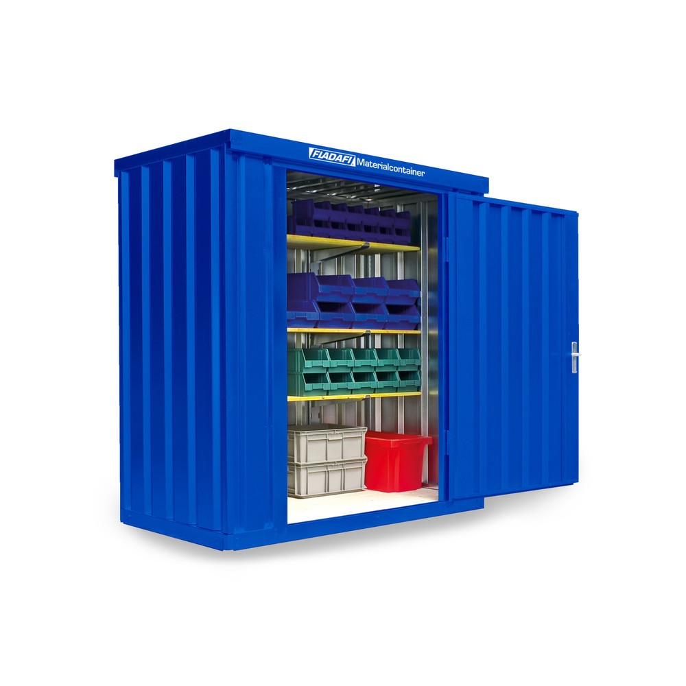 Zdjęcie produktu nr 1: Kontener na materiały pojedynczy moduł, wys. × szer. × gł. 2150 × 2100 × 1140 mm, zmontowany, podłoga drewniana, lakierowany, niebieski gencjanowy