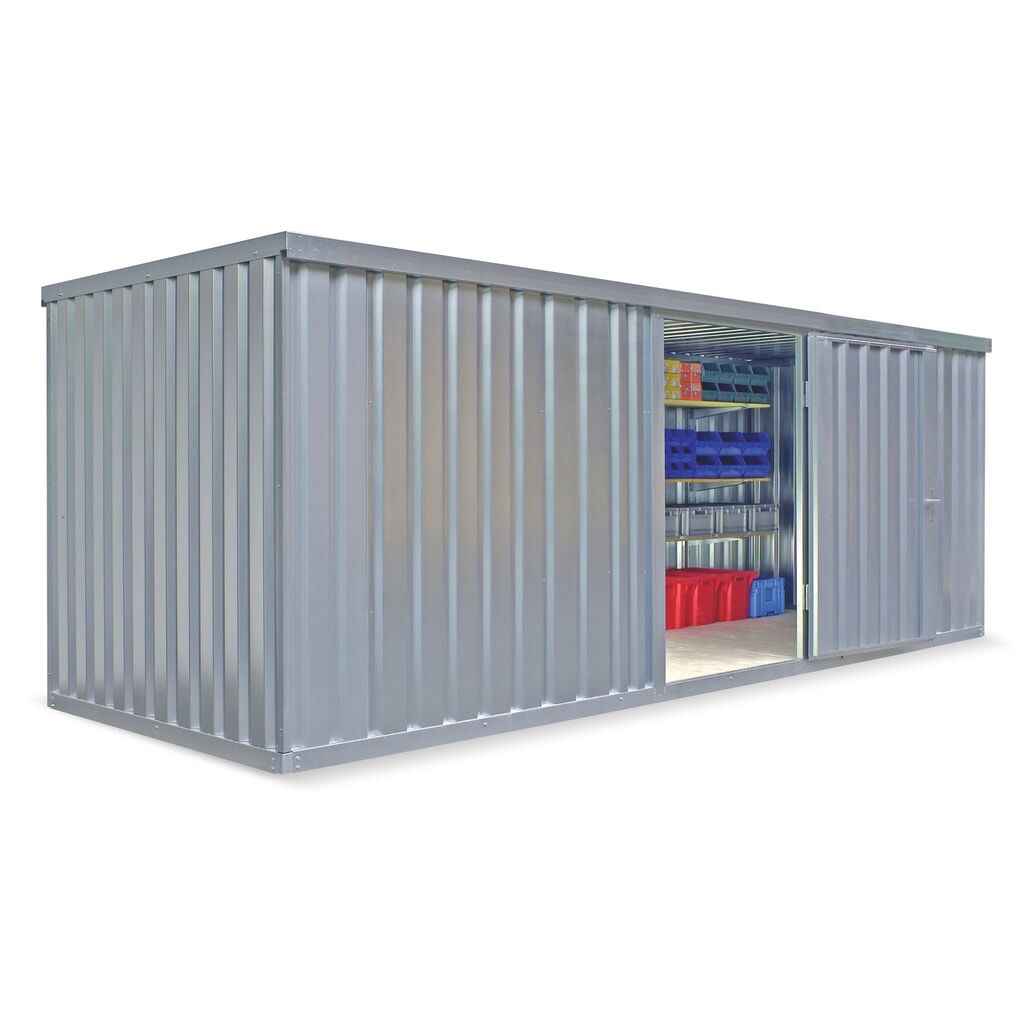 Zdjęcie produktu nr 2: Kontener materiałowy FLADAFI®, pojedynczy moduł, lakierowany, wys. × szer. × gł. 2150 × 4050 × 2170 mm, zmontowany, drewniana podłoga, trawiasty zielony