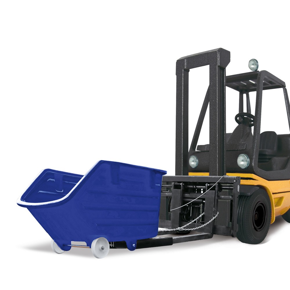 Zdjęcie produktu nr 3: kontener przechylny z PE z kołami, mechanizm przechylny, kieszenie widelcowe, pojemność 0,75 m³