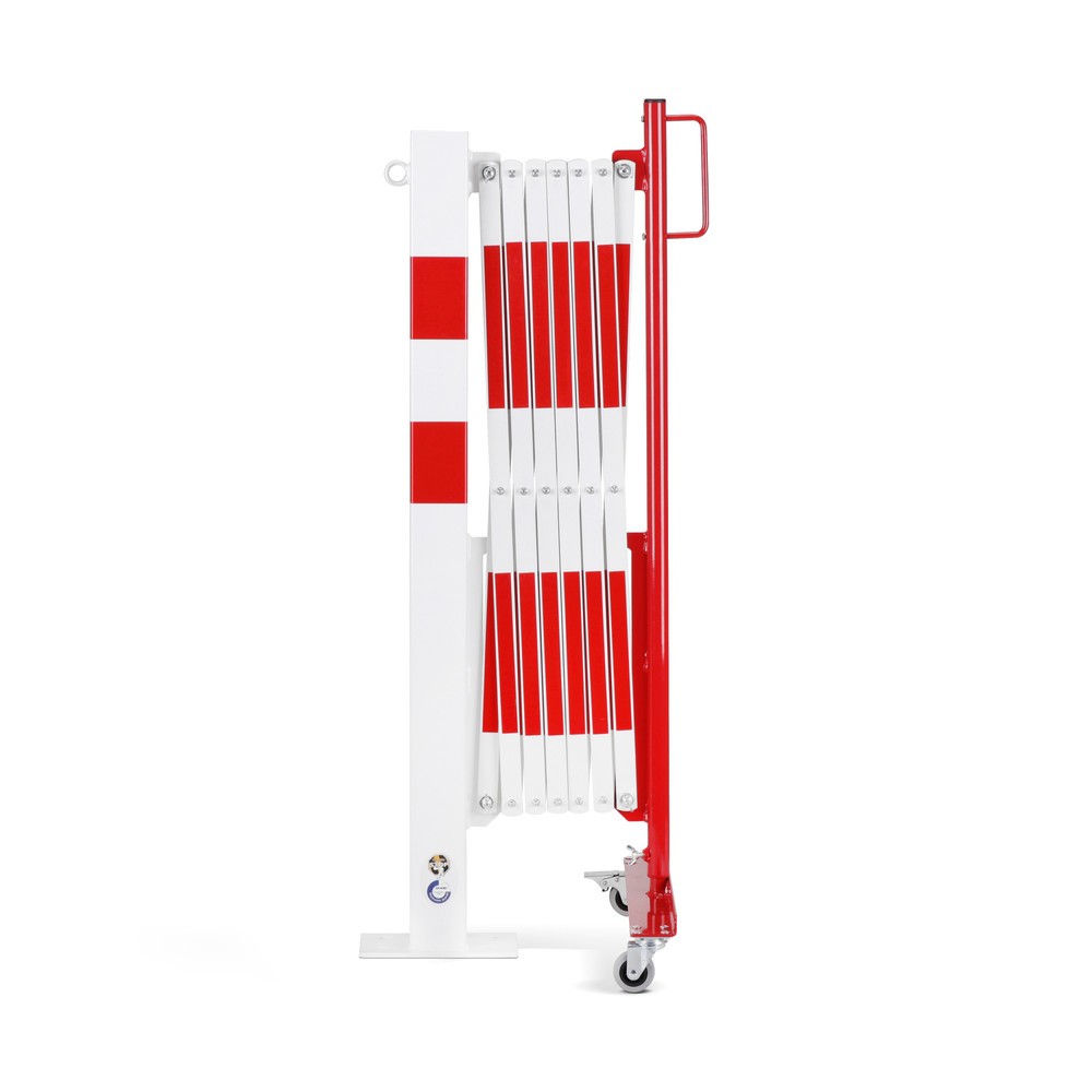 Zdjęcie produktu nr 1: Krata nożycowa ze słupkami odgradzającymi, 70 x 70 mm, szerokość 3600, czerwona/biała
