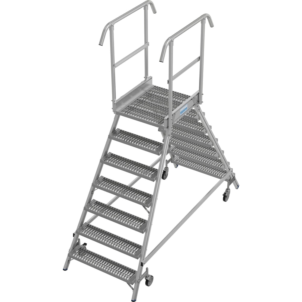 Obraz produktu: Drabina z podestem KRAUSE® STABILO, mobilna, dwustronna, profile rusztowe R13, 2 x 7 stopni