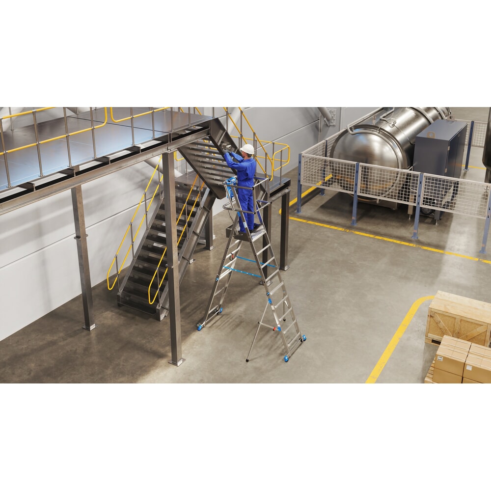 Zdjęcie produktu nr 15: Drabina z podestem teleskopowa KRAUSE® STABILO z dużą platformą SkyMatic, 5–9 szczebli