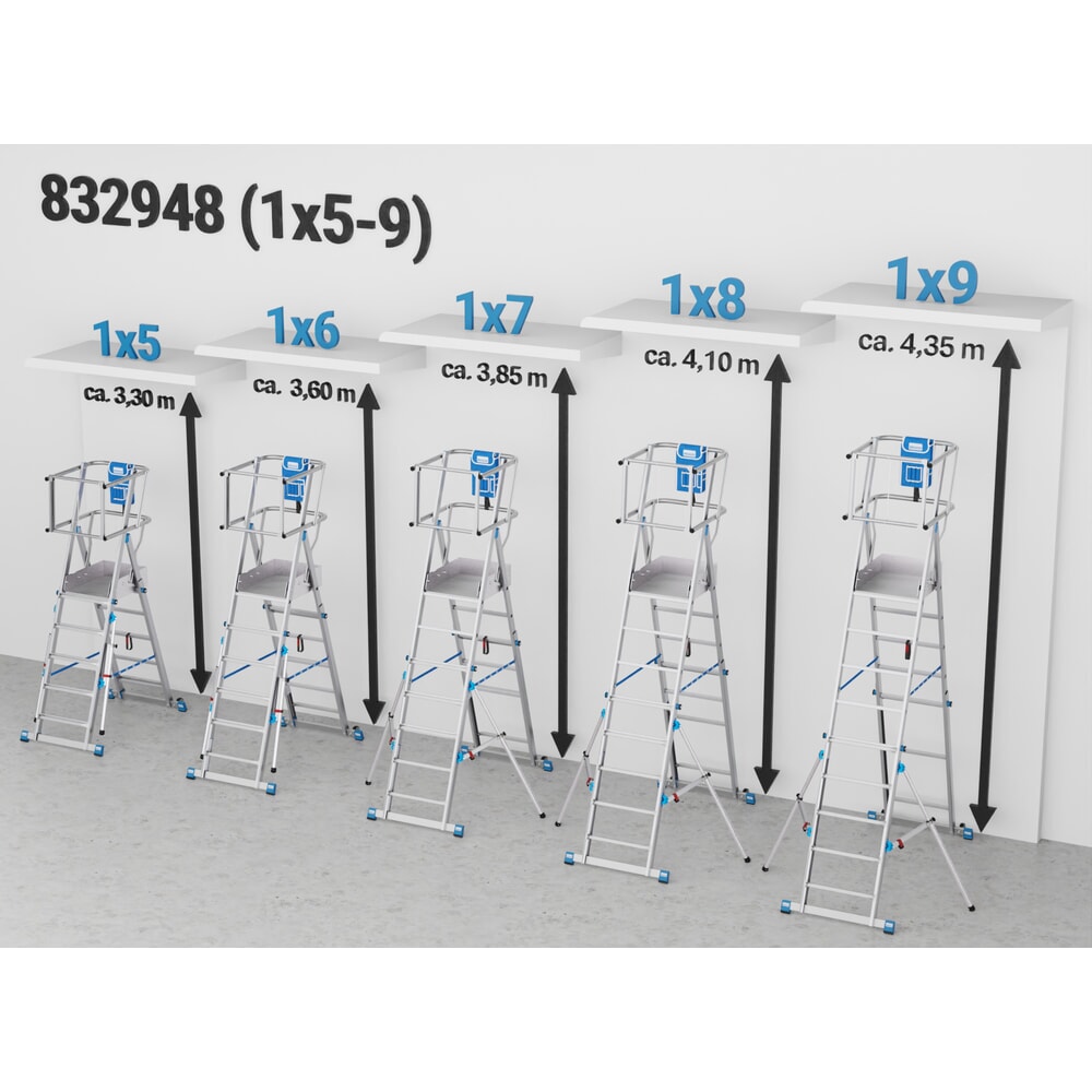Zdjęcie produktu nr 22: Drabina z podestem teleskopowa KRAUSE® STABILO z dużą platformą SkyMatic, 5–9 szczebli