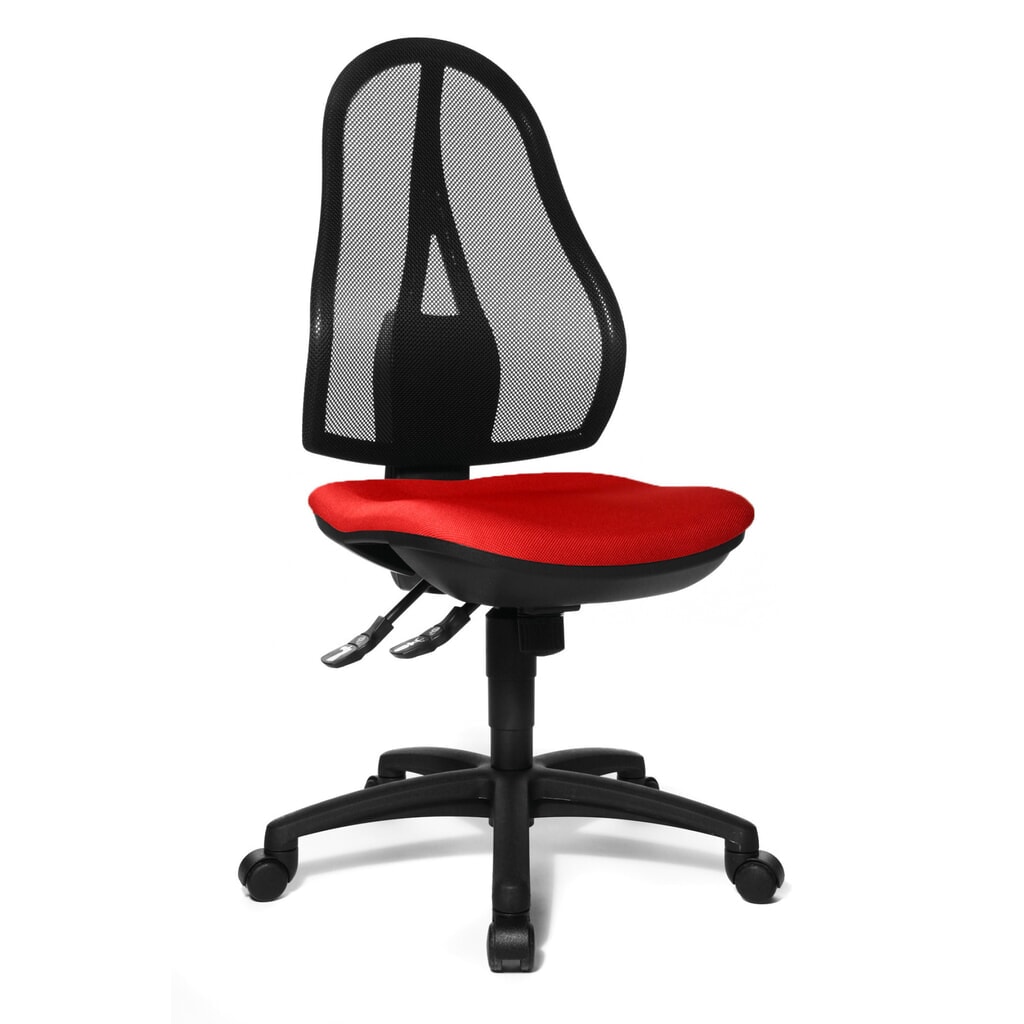 Krzesło biurowe obrotowe Topstar® Open Point Syncro, siedzisko profilowane do ochrony krążków międzykręgowych, oparcie siatkowe, kolor czerwony Zdjęcie produktu nr 2: Krzesło biurowe obrotowe Topstar® Open Point Syncro, siedzisko profilowane do ochrony krążków międzykręgowych, oparcie siatkowe, kolor czerwony