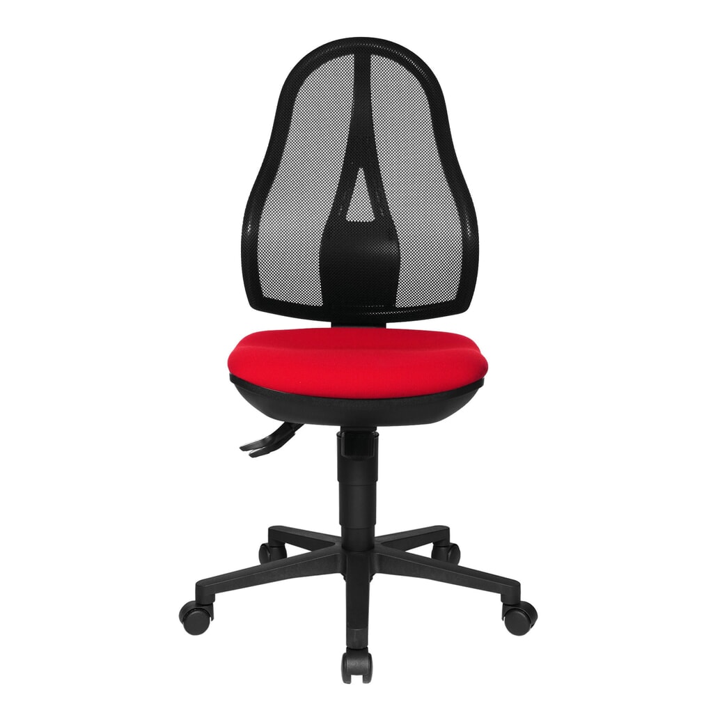 Zdjęcie produktu: Krzesło biurowe obrotowe Topstar® Open Point Syncro, siedzisko profilowane do ochrony krążków międzykręgowych, oparcie siatkowe, kolor czerwony