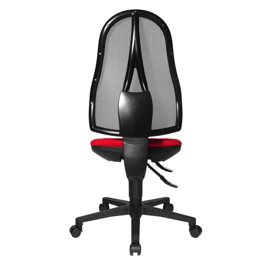 Zdjęcie produktu nr 3: Krzesło biurowe obrotowe Topstar® Open Point Syncro, siedzisko profilowane do ochrony krążków międzykręgowych, oparcie siatkowe, kolor czerwony