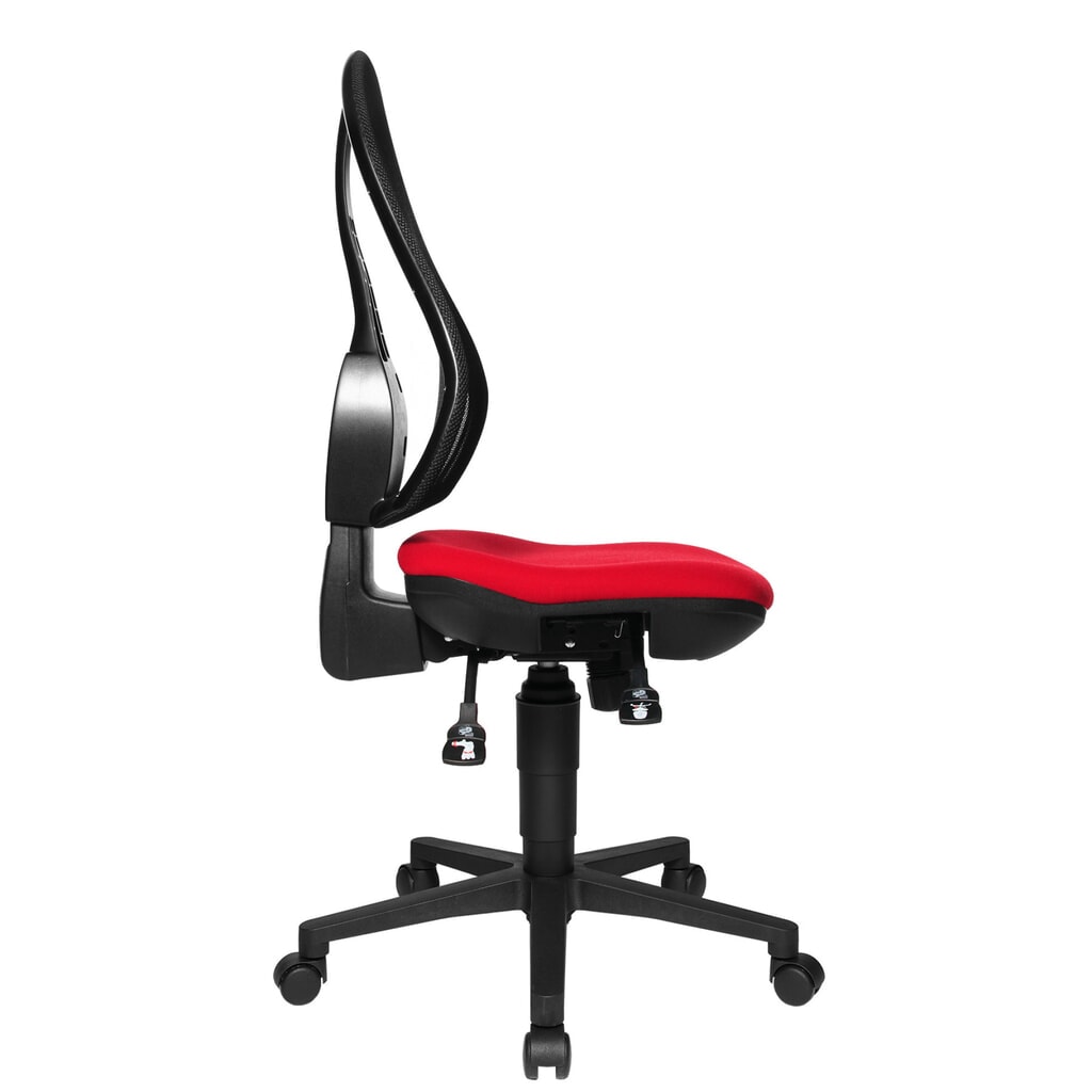 Krzesło biurowe obrotowe Topstar® Open Point Syncro, siedzisko profilowane do ochrony krążków międzykręgowych, oparcie siatkowe, kolor czerwony Zdjęcie produktu nr 4: Krzesło biurowe obrotowe Topstar® Open Point Syncro, siedzisko profilowane do ochrony krążków międzykręgowych, oparcie siatkowe, kolor czerwony