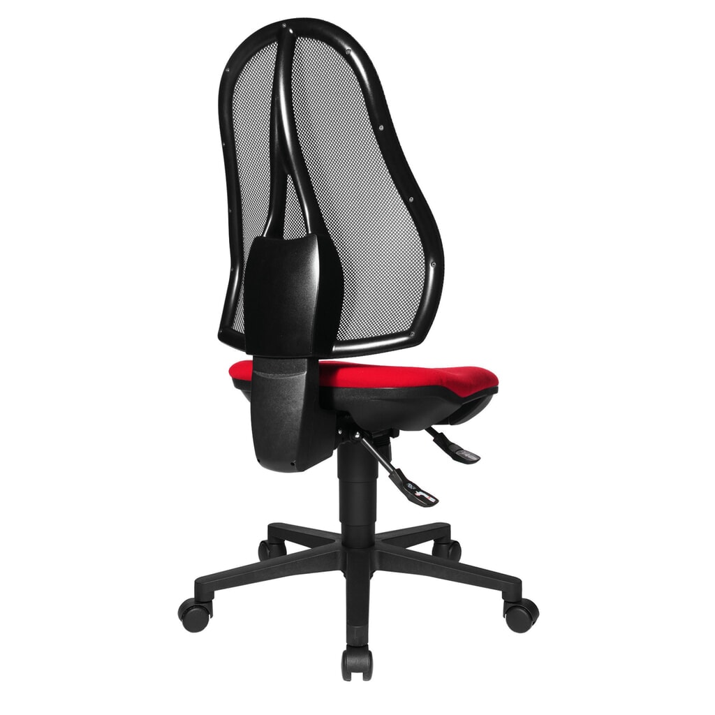 Zdjęcie produktu nr 5: Krzesło biurowe obrotowe Topstar® Open Point Syncro, siedzisko profilowane do ochrony krążków międzykręgowych, oparcie siatkowe, kolor czerwony