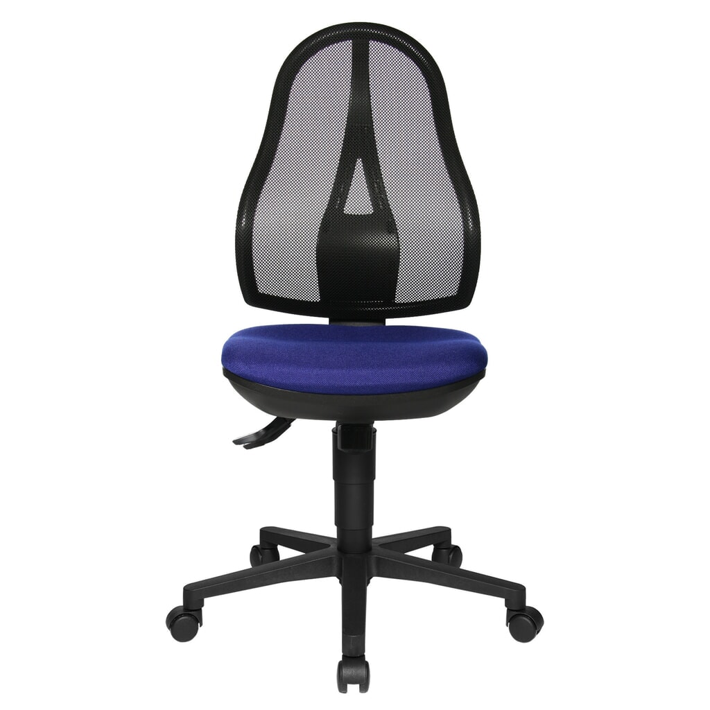 Krzesło biurowe obrotowe Topstar® Open Point Syncro, siedzisko profilowane do ochrony krążków międzykręgowych, oparcie siatkowe, kolor niebieski Zdjęcie produktu nr 1: Krzesło biurowe obrotowe Topstar® Open Point Syncro, siedzisko profilowane do ochrony krążków międzykręgowych, oparcie siatkowe, kolor niebieski