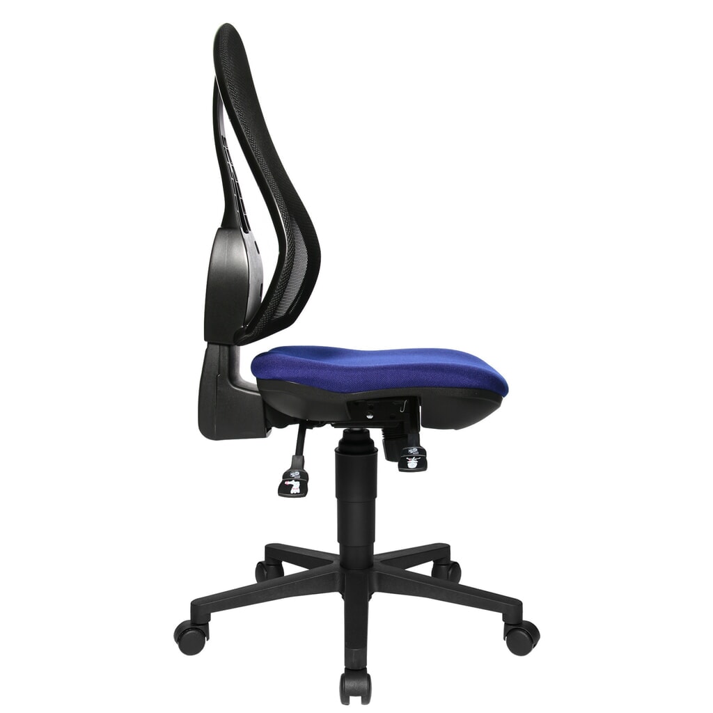 Krzesło biurowe obrotowe Topstar® Open Point Syncro, siedzisko profilowane do ochrony krążków międzykręgowych, oparcie siatkowe, kolor niebieski Zdjęcie produktu nr 2: Krzesło biurowe obrotowe Topstar® Open Point Syncro, siedzisko profilowane do ochrony krążków międzykręgowych, oparcie siatkowe, kolor niebieski