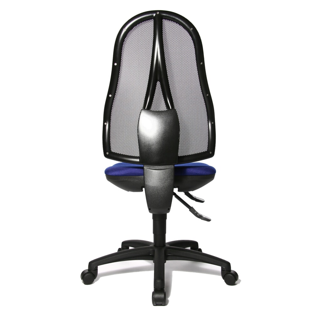 Krzesło biurowe obrotowe Topstar® Open Point Syncro, siedzisko profilowane do ochrony krążków międzykręgowych, oparcie siatkowe, kolor niebieski Zdjęcie produktu nr 3: Krzesło biurowe obrotowe Topstar® Open Point Syncro, siedzisko profilowane do ochrony krążków międzykręgowych, oparcie siatkowe, kolor niebieski