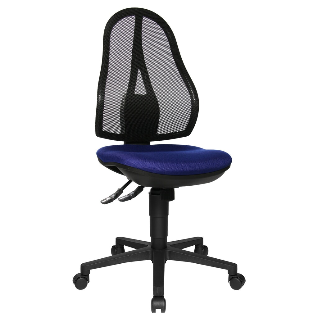 Krzesło biurowe obrotowe Topstar® Open Point Syncro, siedzisko profilowane do ochrony krążków międzykręgowych, oparcie siatkowe, kolor niebieski Zdjęcie produktu nr 5: Krzesło biurowe obrotowe Topstar® Open Point Syncro, siedzisko profilowane do ochrony krążków międzykręgowych, oparcie siatkowe, kolor niebieski