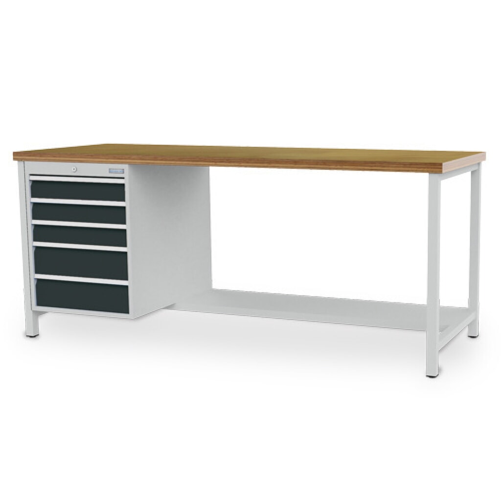 Zdjęcie produktu: Ława warsztatowa Bedrunka+Hirth R 18-24, wys. x szer. x gł. 859 x 2000 x 750 mm, kolor jasnoszary, kolor antracytowoszary, 5 x szuflada 3 x 100 + 2 x 150 mm