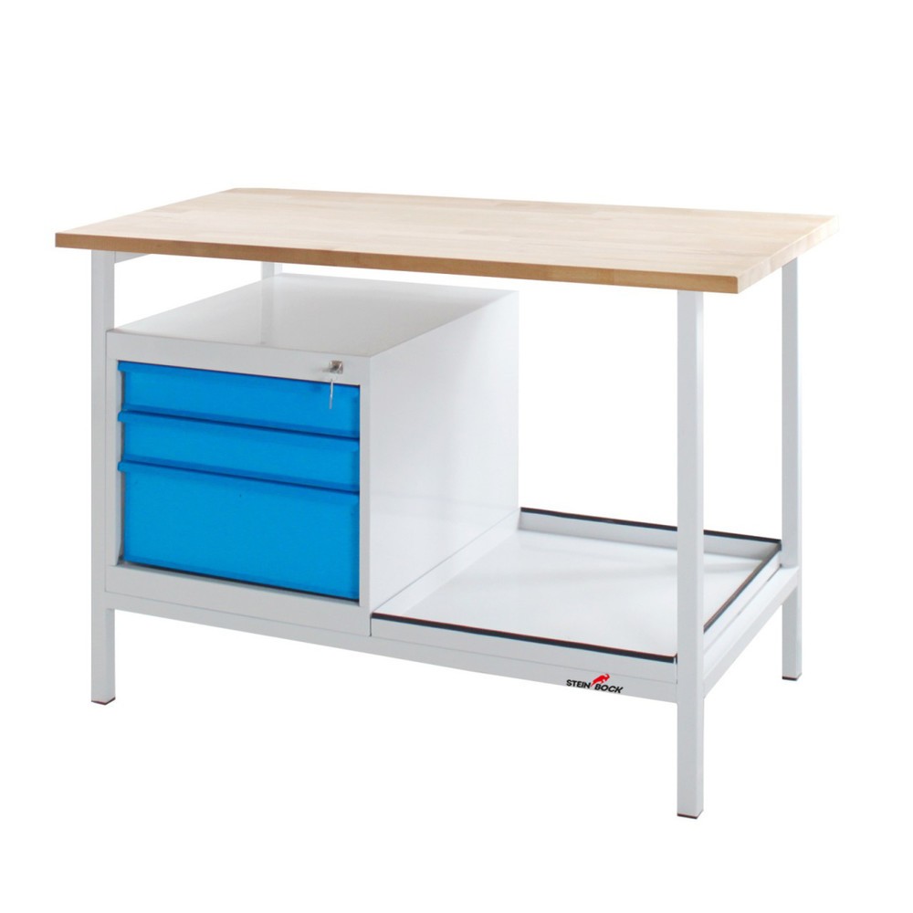 Zdjęcie produktu nr 1: Ława warsztatowa Steinbock® Cube, 3 x szuflada, udźwig 300 kg, wys. x szer. x gł. 825 x 1200 x 600 mm, RAL 7035/5012