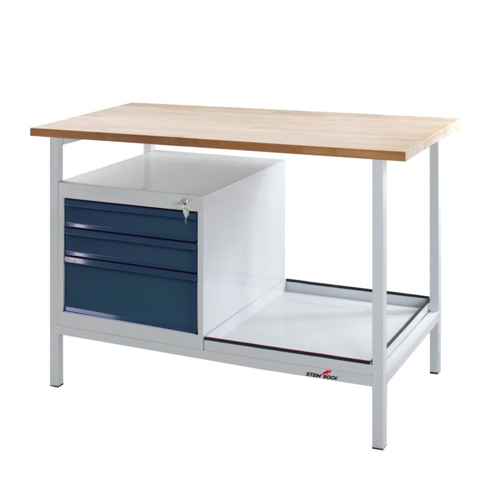 Zdjęcie produktu nr 1: Ława warsztatowa Steinbock® Cube, 3 x szuflada, udźwig 300 kg, wys. x szer. x gł. 825 x 1200 x 600 mm, RAL 7035/7016