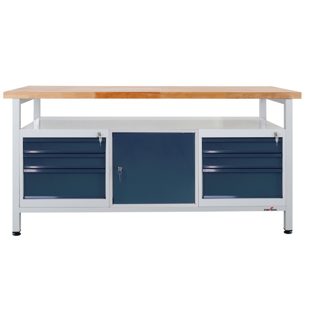 Zdjęcie produktu nr 1: Ława warsztatowa Steinbock® Extra, 1 x półka, 6 x szuflada, 1 x drzwi, udźwig 500 kg, wys. x szer. x gł. 840 x 1700 x 600 mm, RAL 7035/7016